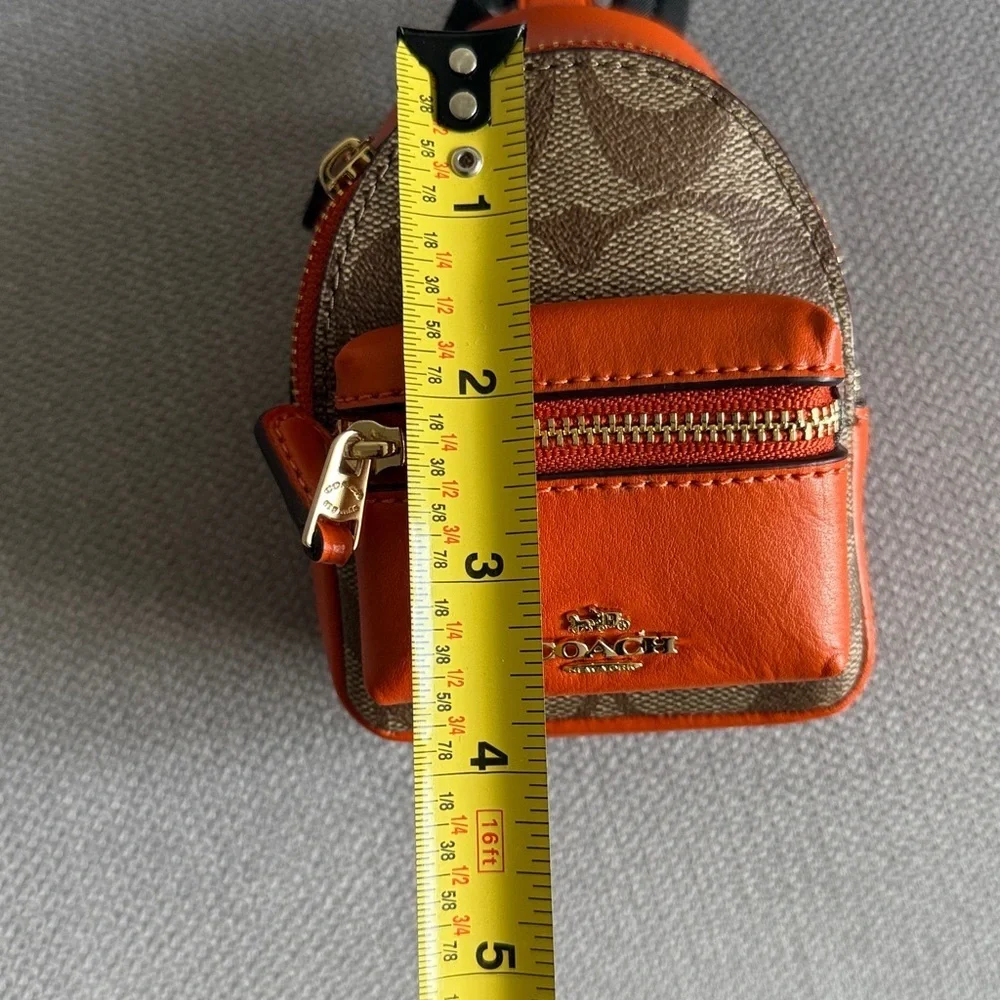 New Coach Mini Court Backpack Bag Charm In Signature Canvas Brown and Orange